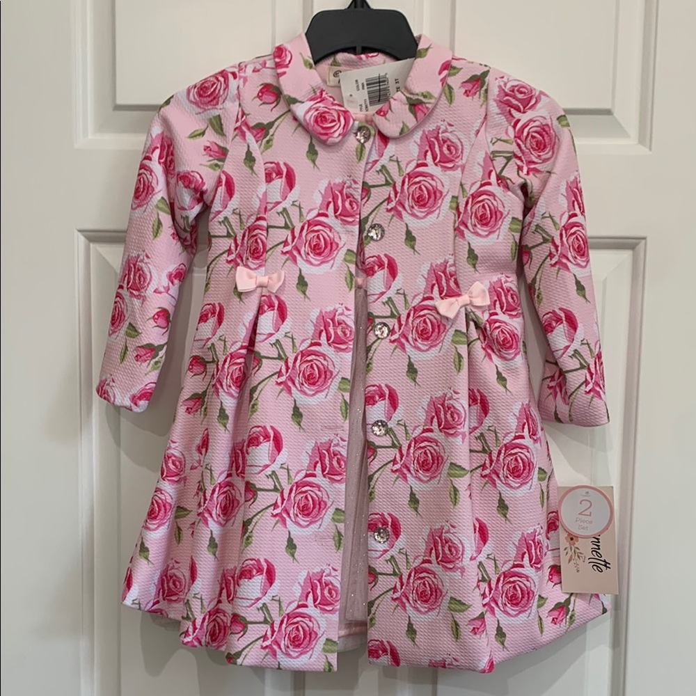 NWT Girls 2 piece Pink Floral Dress and Jacket